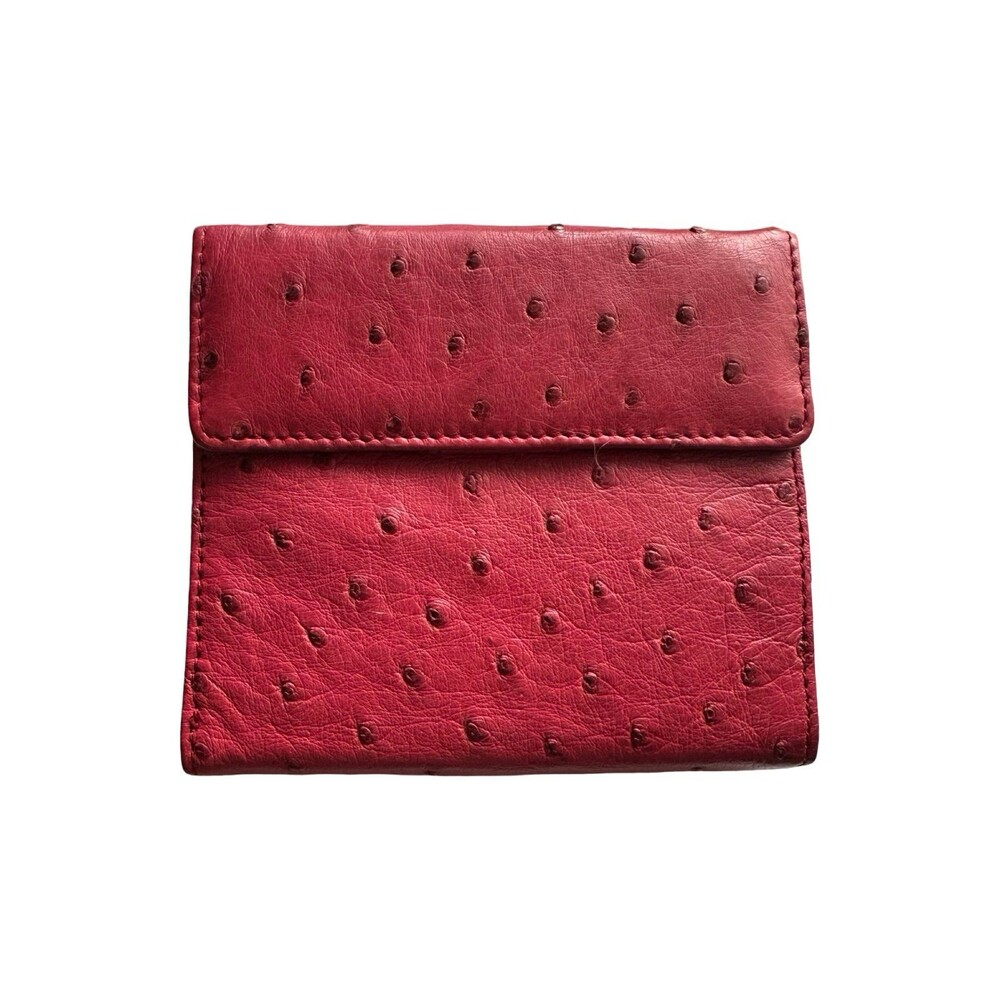 🧡Chic Red Ostrich Textured Multi-Fold Double Flap Wallet – Good Condition